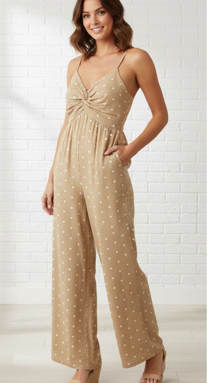 NWT Old Navy Tan Polka Dot Linen jumpsuit/pantsuit